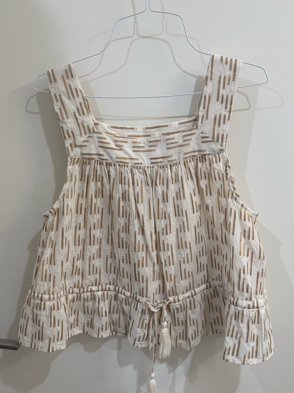 Cream Sleeveless Patterned Drawstring Peplum Top